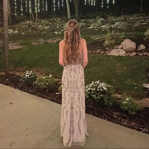 Adrianna Papell Floral Beaded Blouson Gown in Serenity Mint
